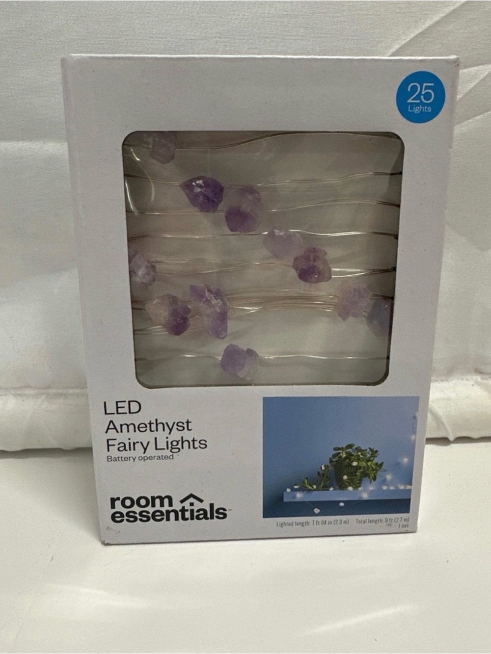 Room Essentials Amethyst Purple LED Battery String FairyLights 25 Count